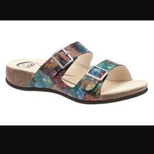 Abeo Blythe Metallic Floral Slip On Leather Sandals, 7